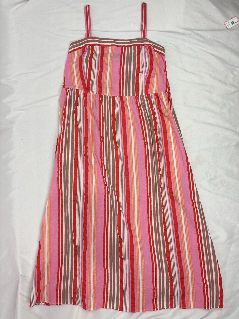 LOFT Striped Midi Dress Womens Pink Red Stripe Summer Cotton Sundress Sz 10 NWT